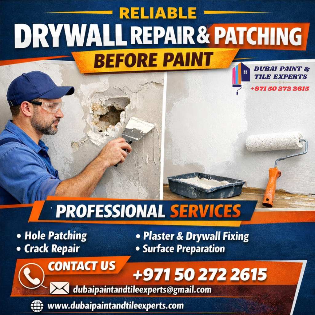 Drywall repair & patching before paint | +971502722615 drywall repair & patching before paint